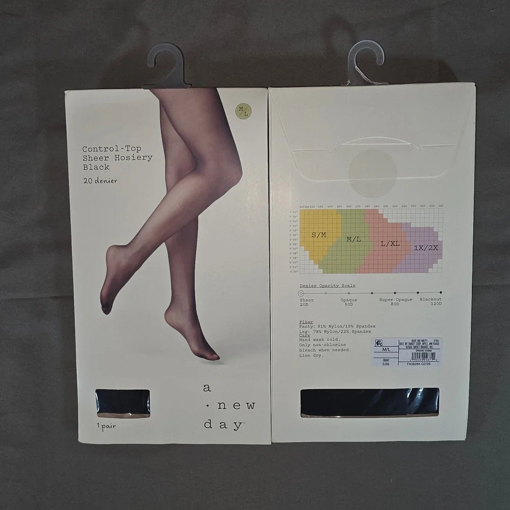 A New Day Womens Control Top Sheer Hosiery Black 20 Denier 2 Pairs M/L